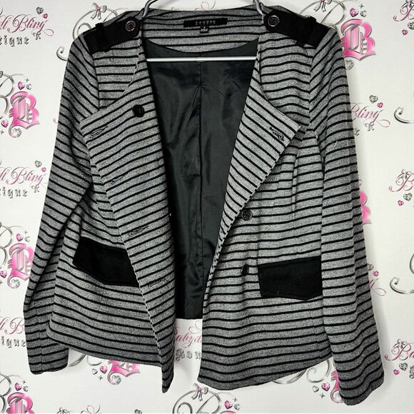 Sandro blazer Striped Black and Gray coat Jacket buttons pockets grey - Picture 1 of 8